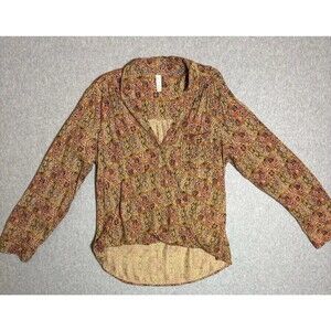 Pilcro Anthropologie Womens Blouse Pink Yellow Popover Tunic Viscose Top Medium